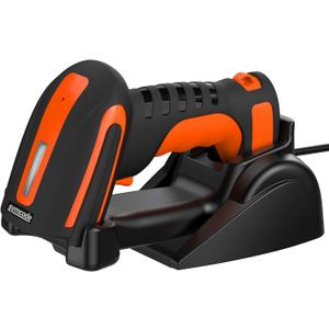 Symcode Bluetooth 2D QR Barcode Scanner with Charging Stand,Industrial Dustproof and Waterproof 3 in 1 Compatible with Bluetooth & 2.4GHz Wireless & Wired Connection with Vibration Alert Orange