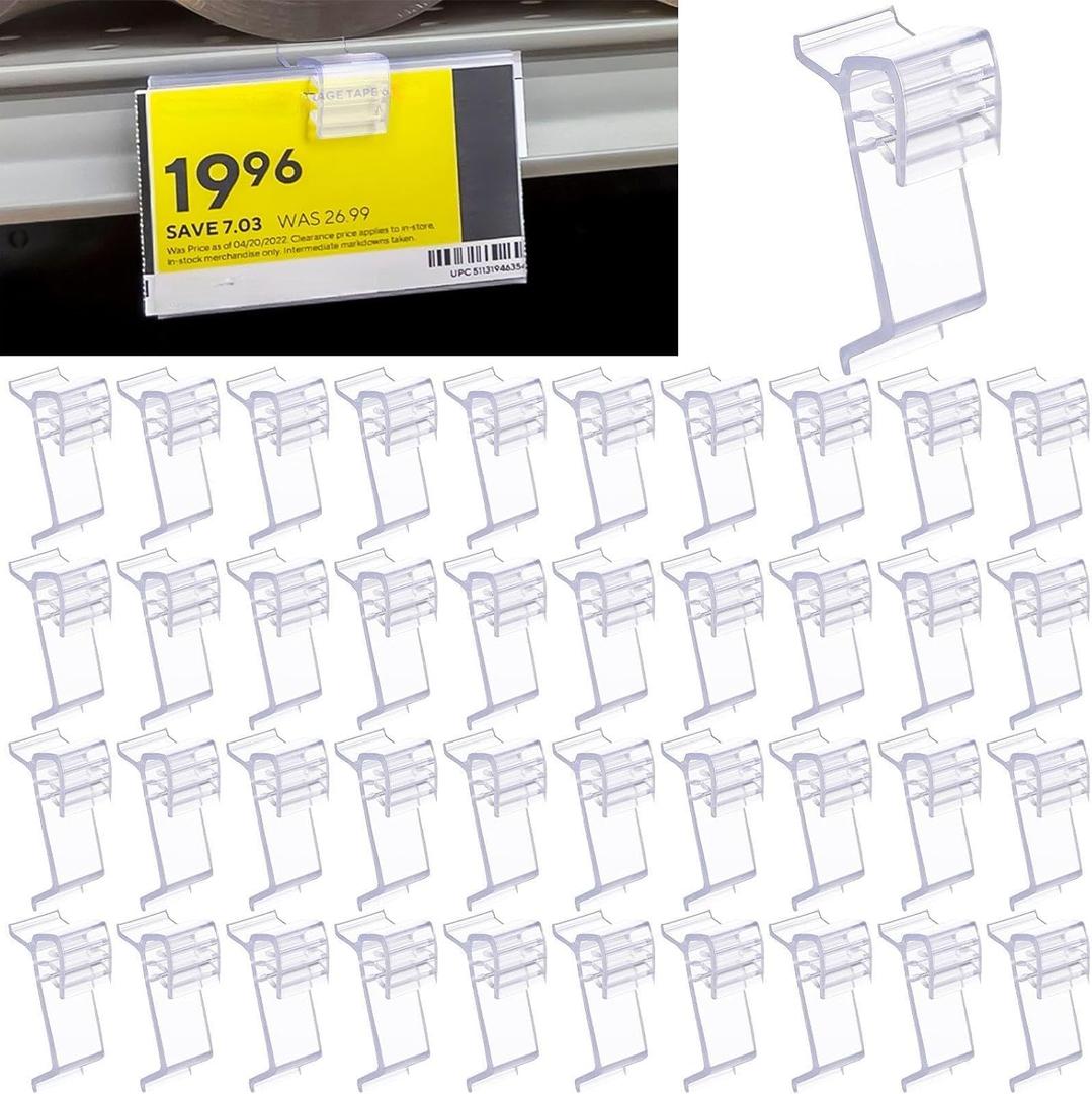 Fulmoon 200 Pcs Retail Shelf Tag Sign Holder, Gripper Clip on Shelf Talker, Price Labels Display Clips for Retail Shop (1-1/4 Inch High by 1/2 Incn Wide)