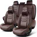 TIEHESYT Coffee Car Seat Covers Full Set, Breathable Leather Automotive Front and Rear Seat Covers with Headrest, Car Seat Protectors Full Set, Compatible with Most Vehicles, SUV