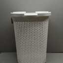 Mind Reader Slim Laundry Hamper with Lid, 60L Clothes Basket, Premium Wicker Design, Plastic, White