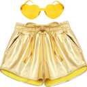 Girls Metallic Shorts Shiny Hot Pants for Dance Gymnastics Sparkly Shorts with Sunglasses (Large, Gold)