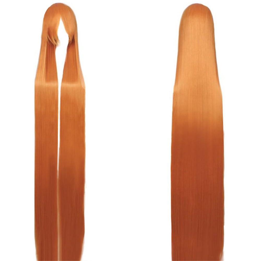 Ansho 150cm/59 Inches Long Straight Wigs with Bangs Women's Costume Wigs Synthetic Heat Resistant Hairpieces Cosplay Wig for Halloween Party (Orange)