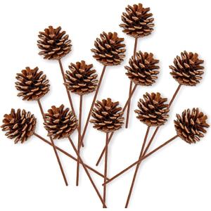 Whaline Christmas Natural Pine Cones 12 Pieces Pinecone Picks Christmas Tree Ornament Holiday Centerpiece for Xmas Tree Garland Wreath Home Party Decor Supplies, 1.8 Inch
