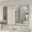 60x36 Inch Brushed Nickel Bathroom Mirror, Large Brushed Silver Metal Framed Wall Mirror, Rounded Corner Rectangle Modern Vanity Mirror, Tempered Glass, Anti-Rust, Shatterproof (Horizontal/Vertical)