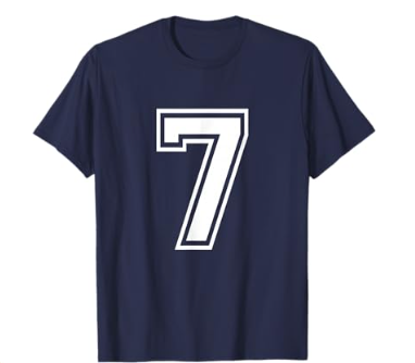 Number 7 Varsity Sports Team Jersey 7th Birthday 7 Years T-Shirt Size Small, Navy Blue