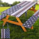 Fitted Picnic Table Cover with Bench Covers Waterproof Elastic Edges Rectangle Patio Tablecloth Outdoor Camping Essentials Stuff Rv Accessories Summer Trip Travel Supplies Party Camper Gifts, 6 ft (72x30in, Red Flag)