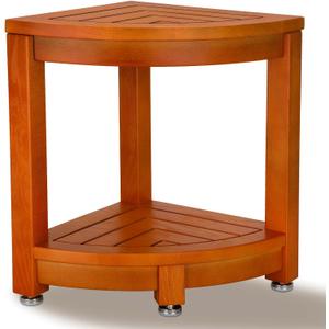 Corner Shower Stool for Inside Shower, Teak Shower Bench with Storage Shelf, Shower Shaving Foot Rest with Adjustable Feet,Easy Assembly,Bathroom Small Place