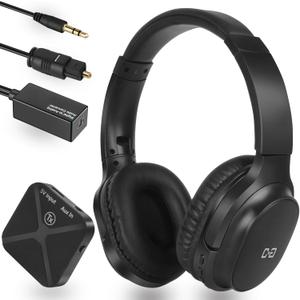 Wireless Headphones for TV Watching, 2.4G RF Headset for Seniors, Optical & 3.5mm Connection Transmitter, Plug-n-Play 100ft Range 48H Playtime, No Delay, Easy Setup, Gift for Parents and Elderly