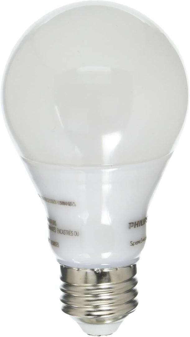 PHILIPS LED Frosted Non-Dimmable Scene Switch A19 Light Bulb - EyeComfort Flicker Free - 9W = 60W - 800/320/80 Lumen - Daylight (5000K) - E26 Base - Indoor