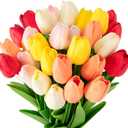 MACTING 30PCS Artificial Tulip Flowers 13.7" Real Touch Fake PU Tulips Bouquet Faux Flowers for Floral Arrangements Table Centerpiece Kitchen Indoor Outdoor Spring Summer Decor (Multi Colors-1)