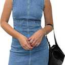 Wenrine Womens Denim Mini Dress Casual Sleeveless Crewneck Summer Jean Tank Dresses (Small)