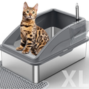 Stainless Steel Litter Box, Extra Large Litter Boxes for Big Cats, XL Metal Cat Litter Box with Lid, Anti-Urine Leakage, Non-Sticky, Include Cat Mat and Litter Scoop