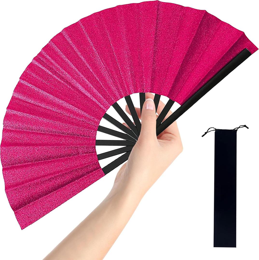 Large Folding Hand Fan, Nylon-Cloth Vintage Retro Fabric Fans, Glitter Bamboo Ribs Chinese Kung Fu Tai Chi Hand Fan for Women, Festival, Dance, Gift, Performance, Decorations