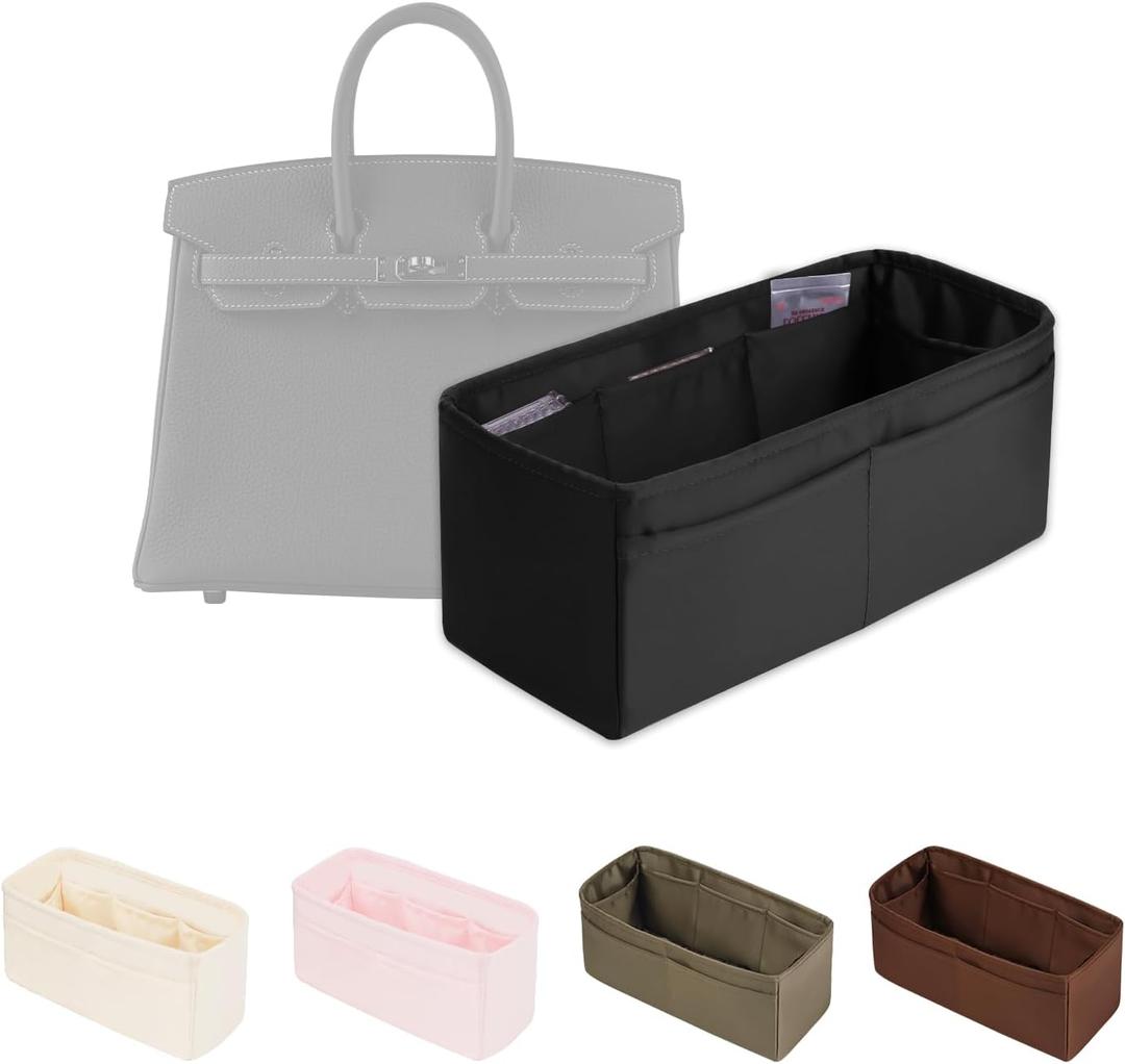Purse Organizer Insert for Birkin 25/30/35/40, Satin Bag Insert Compatible with Hermes, Lightweight and Soft Touch Inner Bag for Women Luxury Handbags, Multicolor Options(Black, BK25 Retourné)
