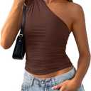 PRETTYGARDEN Womens Sleeveless One Shoulder Tank Top Ruched Slim Fit Shirts Basic Crop Y2k Tops 2026 Spring Fashion Clothing OEKO-TEX STANDARD 100, Medium