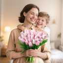 U'Artlines 30Pcs Fake Tulips Artificial Flowers with Stems Faux Tulips Bouquet Real Touch Flower for Wedding Home Kitchen Spring Easter Mother's Day Floral Arrangement Decor (Light Pink)