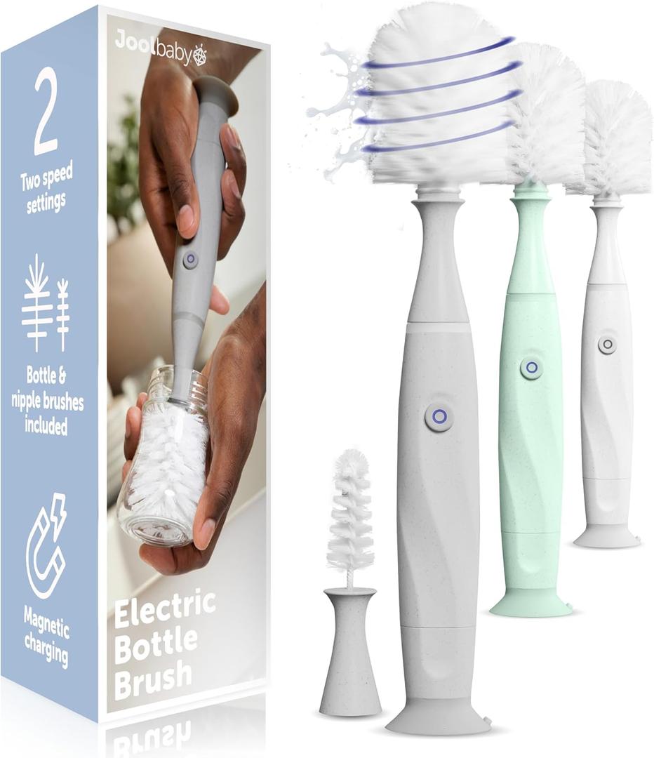 Jool Baby Electric Bottle Brush Cleaner  Faster & Easier Bottle Washing, Ergonomic, Rechargeable, Suction Cup Base (Gray)
