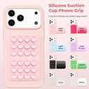 6 Pack Silicone Suction Phone Grip Mount, Hands-Free Sticky Phone Holder with 24 Suction Cups, Strong Grip for Selfies & Videos, Adheres to Mirrors, Tiles & Smooth Surfaces (Light Pink&Clear&White&Black&Blue&Lavender)