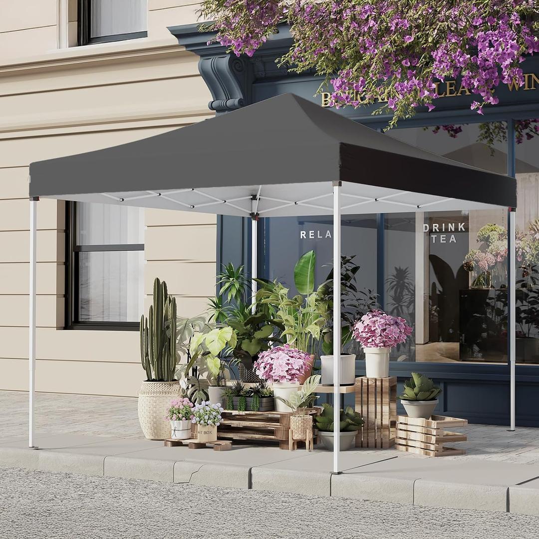 Shades 10x10 Pop Up Canopy, Heavy Duty Beach Tent with Carrying Bag for Easy Moving, Sun Shelter for Parties, Events, Camping, Outdoor Gazebo with 420D PU Coated Waterproof Grey Fabric, 10'x10' FBA