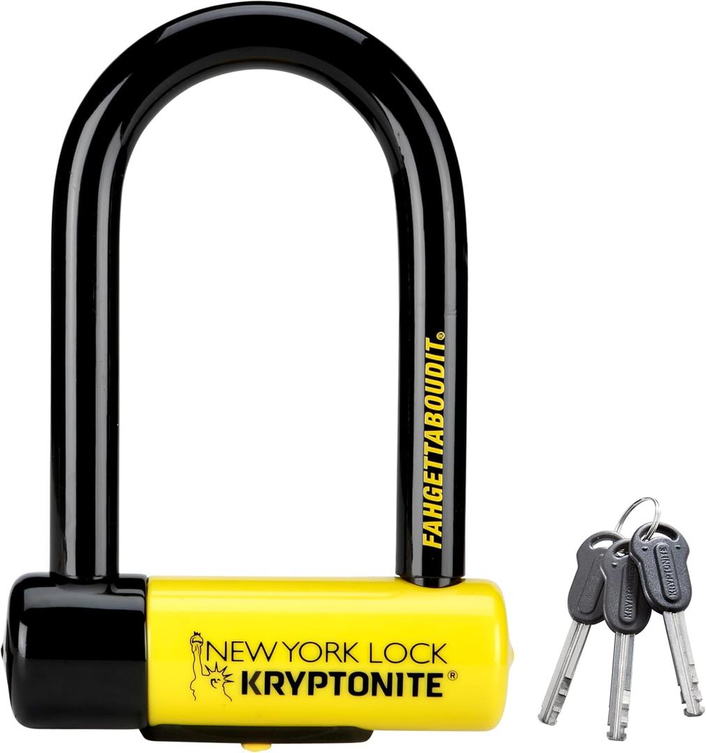 Kryptonite New York Fahgettaboutit Mini Bike U-Lock, Heavy Duty Anti-Theft Bicycle U Lock, 18mm Shackle with Keys, Ultimate Security Lock for Bicycles E-Bikes Scooters
