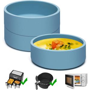Silicone Air Fryer Egg Pan & Mold 3 Pack - Reusable Egg Bite Maker for Oven & Microwave - Blue