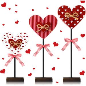 Geetery 3 Pcs Valentine's Day Decoration Heart Wooden Sign Standing Block Love Christian Tables Centerpieces Valentines Decoration Double Printed Table Sign for Wedding Party Favor Supplies(Classic)