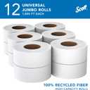 Scott Professional 100% Recycled Fiber High-Capacity Jumbo Roll Toilet Paper, Bulk (67805), 2-Ply, Septic Safe, White, Non-Perforated (12 Rolls at 1,000' Each, 12,000'/Case), 12 Count