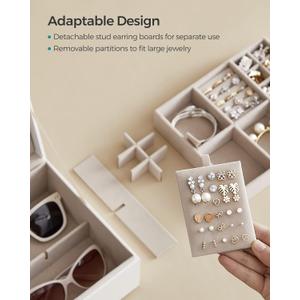 SONGMICS 2-Layer Jewelry Box, Jewelry Organizer with Handle, Removable Jewelry Tray, Jewelry Storage, Floating Effect, 8.1 x 9.4 x 4.3 Inches, Gift Idea, White UJBC165W01
