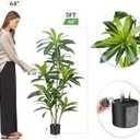 Dracaena Plant Artificial Tree 5Ft Tall Fake Tropical Floor Plants Potted (Real Touch) Artificial Silk Tree Leaf Faux Trees Black Tall Planter for Home Office Living Room Indoor Outdoor Decor