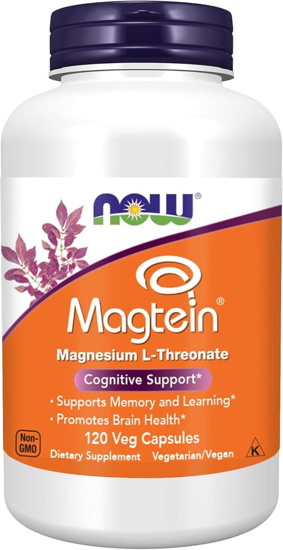 NOW Foods Supplements Magtein, Magnesium L-Threonate, Cognitive Support*, 120 Veg Capsules, BBD: 01/2029