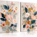 RUMSICH 2 Pcs Watercolor Floral Canvas Wall Art Colorful Wildflowers Print Posters Bohemian Botanical Wall Decor Modern Minimalist Flower Paintings Artwork Pictures Living Room Bedroom 12x16 Inch