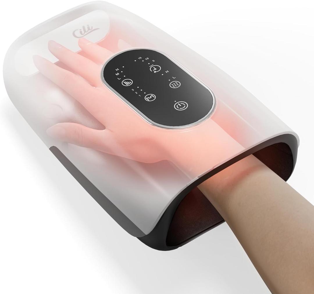 CILI Larger Size Hand Massager with Heat and Compression, Finger, Palm, Wrist and Hand Massager for Arthritis and Carpal Tunnel Relief, USBC Rechargeable, White
