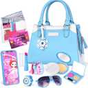 Shemira Play Purse for Little Girls, Princess Pretend Toys for Girls 3 4 5 6 7 8 Years Old, Christmas & Birthday Gift for Kids Age 3-5 4-6 6-8, Toddler Purse with Accessories, Kids Toy Purse, Blue
