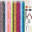 25Colors Fairy Hair Tinsels Kit 5000 Hair Glitter Strands 48Inch Heat Resistant Tinsel Hairs Extension Sparkling Shiny Highlights Hairs Tinsel with Tools for Christmas Halloween New Year Cosplay Party