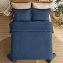 Bedsure Navy Quilts Queen Size - Queen Quilt Bedding Set Bedspread Coverlet, Lightweight Neutral Striped Bedding, 3-Piece Set with 90"x96" Coverlet & 2 Pillow Shams, All-Season Soft Microfiber