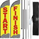Start Finish Line Banner with Feather Flag Pole Kit for Races Marathons Special Events, 8 ft Advertising Flag 12 ft Flagpole with Ground Spike Packed in Travel Bag