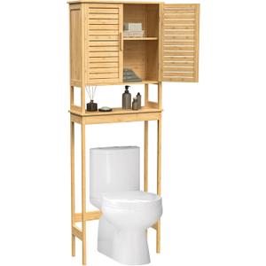 SONGMICS Over The Toilet Storage Cabinet, Bathroom Cabinet with Adjustable Inside Shelf and Bottom Stabilizer Bar, Space-Saving Toilet Rack, Natural Beige UBTS010N01