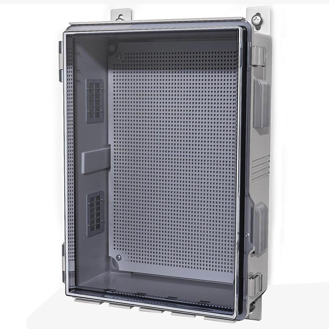 ABS Electrical Junction Box, Ventilated Design, Cable Grommets, IP65 Waterproof Enclosure, Indoor/Outdoor Use with Mounting Panel.. (Clear Cover, 17.7"x13.7"x7.9")