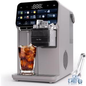 Ice Maker Water Filter Dispenser, 3 in1 Countertop Instant Hot & Cold Water, Ice Water Dispenser with ice Box, 7 Temperature & 5 Dispensing Volume Options Portable No Installation.