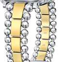 TOYOUTHS Beaded Bracelet Compatible with Apple Watch Bands 38/40/41/42/44/45/46/49mm Women, Dressy Fancy Stainless Steel Metal Elegant Jewelry Strap for iWatch Series 11 10 9 8 7 6 5 4 Ultra/SE 3 2 1 (Silver/Gold)