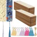 SWATOM Wood Bookmarks Blank DIY Wooden Bookmark Craft Bulk 50 PCS Unfinished Wood Tags Rectangle Shape Ornaments with Holes and Tassels for Wedding Party Birthday Decoration