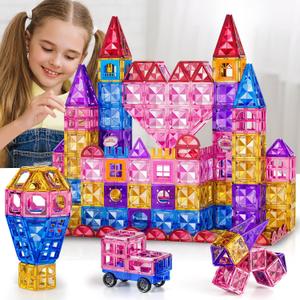 Magnetic Tiles for Kids Toddlers Ages 3-5 4-8 8-10, Magnetic Building Blocks for Kids Ages 4-8 8-12, Educational Magnets Tiles Building Blocks Toys for Toddlers Kids Christmas Birthday Gifts