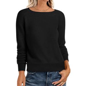 ANRABESS Womens Long Sleeve Boat Neck Casual Soft Lightweight Basic Pullover Sweater Top 2025 Fall Shirt Work Travel Outfits (Small, Black)