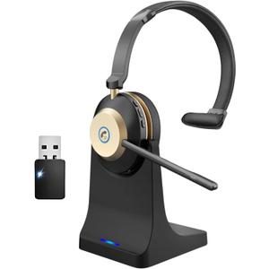 Bluetooth headset, Wireless Headset with Mic for Work, Advanced AI Noise Cancelling Microphone (Clear Calls & Mic Mute), Bluetooth 5.3, USB Dongle, Headphones with Mic, for PC/Zoom/Office/Computer
