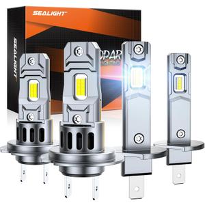 SEALIGHT S2S H1 H7Light Bulbs Combo, 80000LM Super Brighter, 6500K Pure White H1 H7 Fog Bulbs, 60K+ Hours Lifespan, 4-Pack for Powersports/ATV Lamps