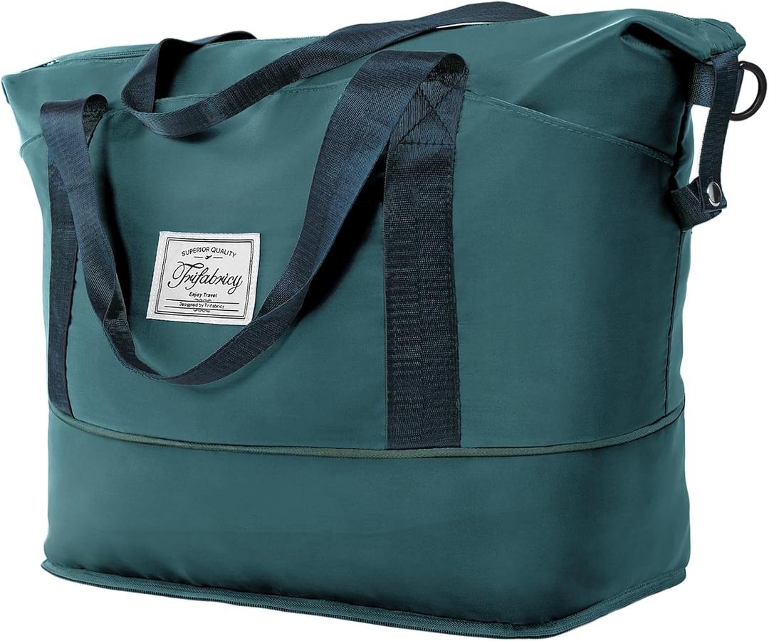 Trifabricy Travel Duffel Bag - Large Shoulder Weekender Overnight Bag, Carry on Bags with Wet Pocket, Waterproof Expandable Duffel Bags with Trolley Sleeve, Sports Tote Gym for Women, Peacock blue