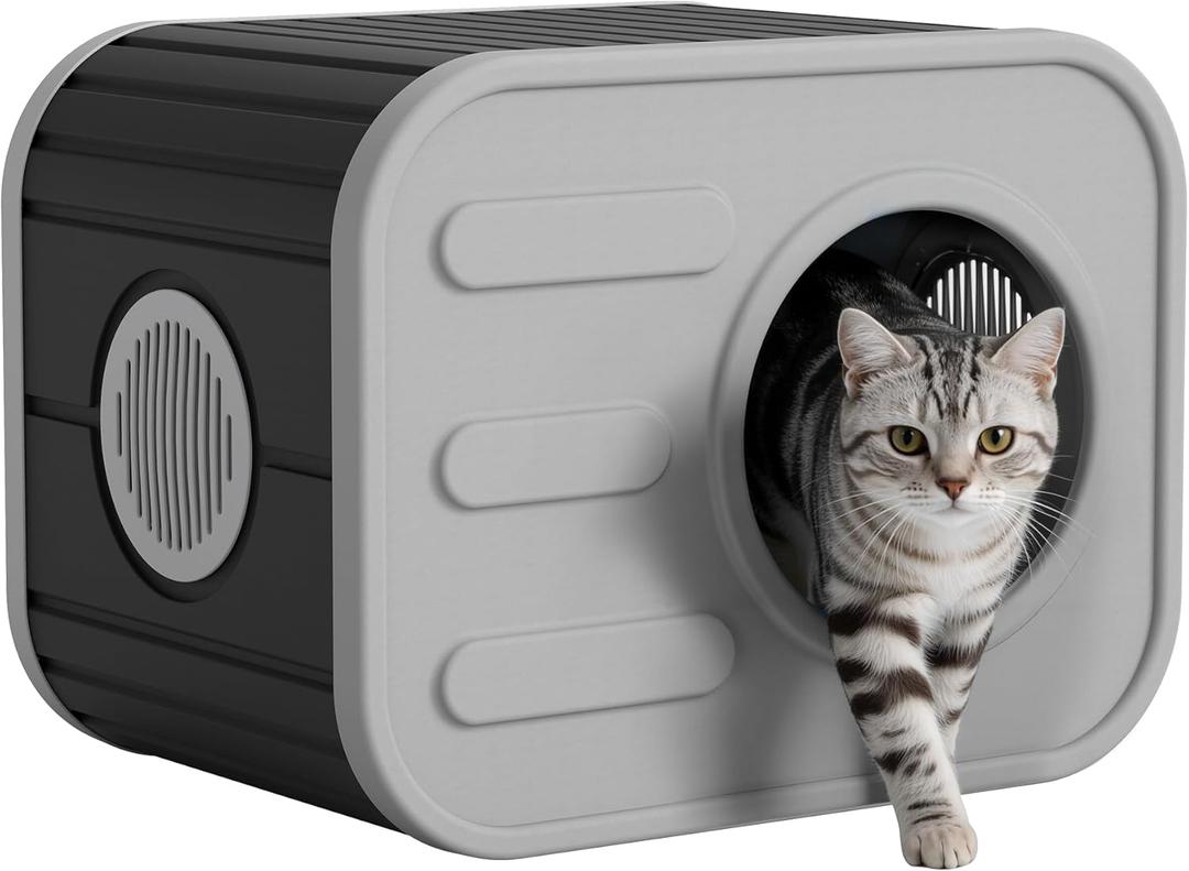 Outdoor Cat House Weatherproof with Camera-Shaped Design, Sturdy Resin Outside Cat Shelter for Patio, Insulated Cat House for Outdoor Cats