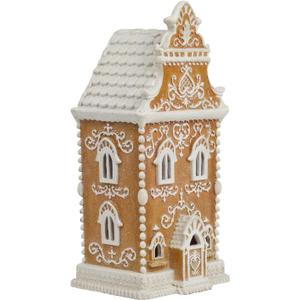 Braxio Indoor Christmas Decorations Resin Gingerbread House with LED Light - Winter Holiday Home Decor Gift for Men, 6.5 x 5.5 x 13.5 Inch