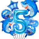 40 Inch 5 Balloon Number, Cute Blue Shark Balloons, Giant Foil Number 5 Balloons for Anniversary Supplies, Kids Birthday Party, Shark Themed Birthday Party, Banquet Decoration
