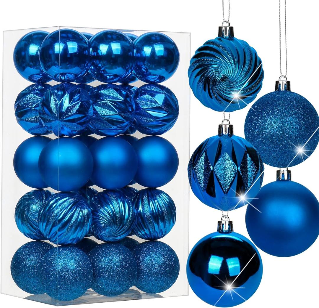 2.36" Christmas Ball Ornaments Blue 30 Pcs Small Shatterproof Christmas Tree Decorations Xmas Tree Christmas Ornaments Balls with Hanging Loop for Wedding Holiday Party Wreath Home Decor